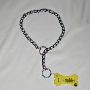 New Champwei Rainbow Dog Heavy Alloy Steel Metal Chain Collar Adjustable 2XL